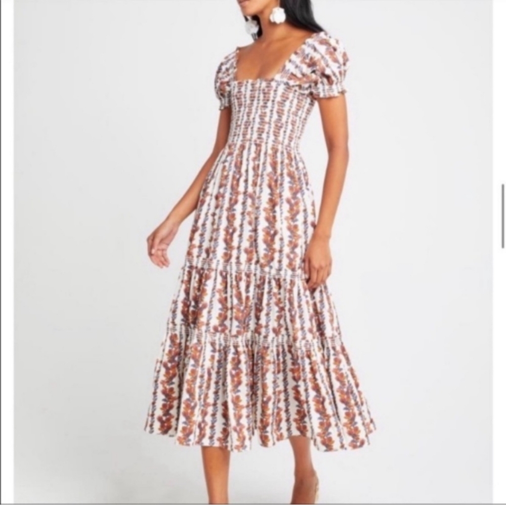 NWOT O.P.T Daphne Square Neck Smocked Maxi Dress, sz XS